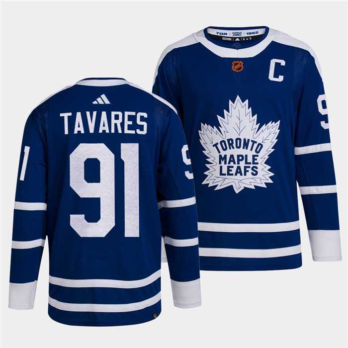 Men%27s Toronto Maple Leafs Black #91 John Tavares Blue 2022 Reverse Retro Stitched Jersey Dzhi->vancouver canucks->NHL Jersey